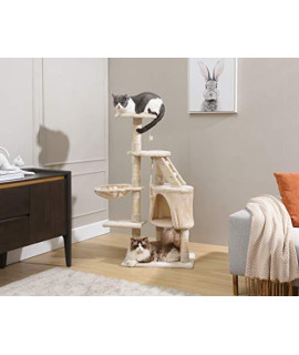 Sanfant New Designed Style Cat Tree with Multi-Functional Installation Hammock and Ladder for Fun (47, Beige)