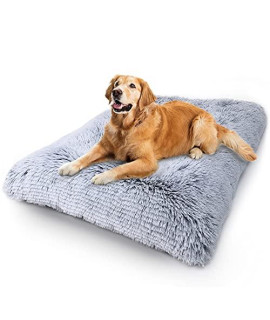 Vonabem Large Dog Bed Crate Pad, Deluxe Plush Anti-Slip Pet Beds, Washable Dog Crate Mat for Medium Small Dogs and Cats Fluffy Kennel Pad 36 inch Grey