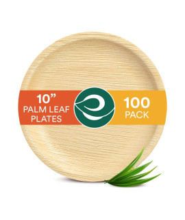 EcO SOUL 100 compostable 10 Inch Round Palm Leaf Plates 100-Pack] I Premium Disposable Plates Set I Heavy Duty Eco-Friendly Bamboo Plates Disposable I Round Disposable Plates