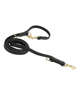 JUPUDA Genuine Leather Multi Function Dog Leash Dual Handle Dog Leash Adjustable Schutzhund Lead (8 Ft-4/5 in-Black)