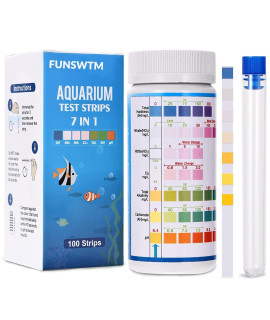 7 in 1 Aquarium Test Strips, Fish Tank Test Kit,Freshwater Saltwater Aquarium Water Test Kit to Detect pH Nitrite Nitrate chlorine carbonate Hardness (gH KH)-100 Strips