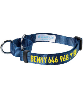 Blueberry Pet Essentials Personalized Martingale Safety Training Dog Collar, True Navy, Medium, Adjustable Customized Id Collars For Dogs Embroidered With Pet Name & Phone Number