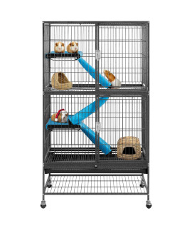 Yaheetech Rolling 2-Story Ferret Cage Small Animal Cage For Chinchilla Adult Rats Metal Critter Nation Cage W 2 Removable Rampsplatforms Black