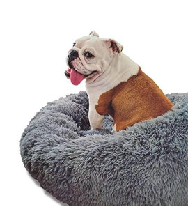 Alpha Paw Cozy Calming Dog Bed (Medium 26", Gray) - Comfy Anti Anxiety Plush Dog Bed - Dog Beds for Large Dogs - Fluffy Warm Donut Dog Bed - Faux Vegan Fur Pet Beds