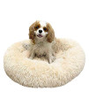 Alpha Paw Cozy Calming Dog Bed - Comfy, Anti Anxiety Plush Dog Bed - Puppy Round Cuddler Pillow - Fluffy Warm Donut Dog Bed, Ultra Soft Vegan Fur Pet Beds (Small 24", Beige)