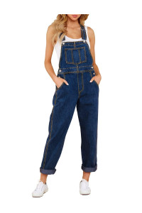 Vetinee Womens Nightfall Blue Classic Adjustable Straps Pockets Boyfriend Denim Bib Overalls Jeans Pants Small