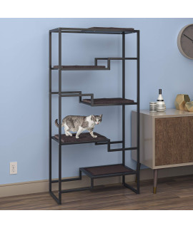 THE REFINED FELINE 62 Inch Tall Metropolitan Cat Condo, Black Metal Frame Cat Tower, Multi-Level Modern Cat Tree for Indoor Cats, Black Platforms with Brown Replaceable Cushions & Scratching Post