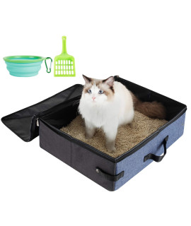 Hicaptain Cat Travel Litter Box With Lid And Handle Standard Portable Collapsible Litter Carrier For Cat 0(M,Blackblue)