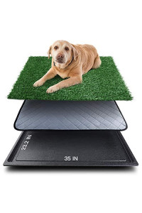 Upgrade Large Dog Grass Pad with Tray (35inX23.2in), Artificial Grass Mats Washable Pee Pad and Professionally Pet Toilet Potty Tray, Replacement Dogs Turf Potty Training for Indoor Outdoor Apartment