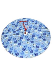 JHSLAJ Cute Cats Cat Face Pattern Blue White Tree Skirt for Xmas New Year Holiday Decorations Indoor Or Outdoor -48"