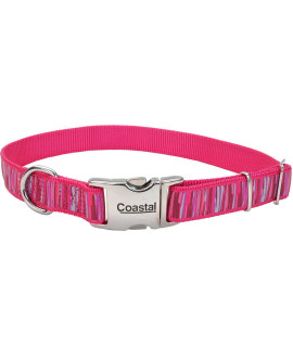 Coastal - Ribbon - Adjustable Dog Collar with Metal Buckle, Pink Flamingo Stripe, 5/8 x 12-18