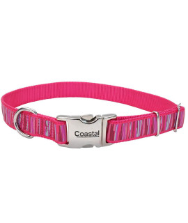 Coastal - Ribbon - Adjustable Dog Collar with Metal Buckle, Pink Flamingo Stripe, 5/8 x 08-12