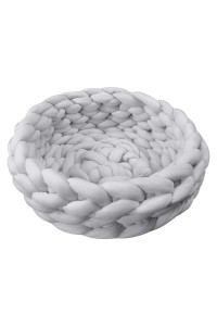 Lucky Monet Cotton Knitted Pet Bed Basket Warm Woven Cat Nest Cozy Cuddler for Dogs & Cats (19.7", Light Gray)