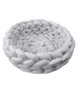 Lucky Monet Cotton Knitted Pet Bed Basket Warm Woven Cat Nest Cozy Cuddler for Dogs & Cats (19.7", Light Gray)