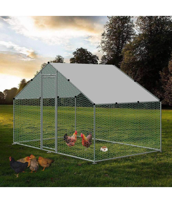 Large chicken coop Walk-in Metal Poultry cage House Rabbits Habitat cage Spire Shaped coop with Waterproof and Anti-Ultraviolet cover for Outdoor Backyard Farm Use (656 L x 98 W x 656 H)