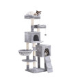 Hey-brother 58'' Multi-Level Cat Tree Condo Furniture with Sisal-Covered Scratching Posts, 2 Plush Condos, Hammock for Kittens, Cats and Pets (Light Gray)