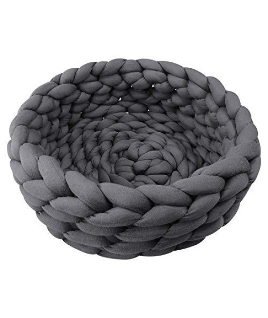 Lucky Monet Cotton Knitted Pet Bed Basket Warm Woven Cat Nest Cozy Cuddler for Dogs & Cats (15.7", Dark Gray)