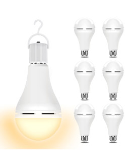 3000K 6Pk Emergency-Rechargeable-Light-Bulb, Stay Lights Up When Power Failure, 1200Mah15W 80W Equivalent Led Light Bulbs For Home, Camping, Tent