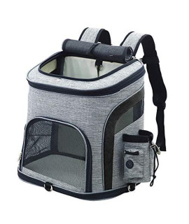 Pet Backpack Carrier for Small Cats and Dogs, Foldable Ventilated Design Breathable Pet Carrier Backpack, with Inner Safety Strap Pet Travel Backpack for Travel Hiking Camping Outdoor Use(Gray Black)