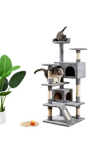 Mofine Cat Tree Apartment, with sisal Grab/sisal Rope, Two Luxurious Rooms, cat Tower Furniture, cat Activity Center, cat playroom(Gray)