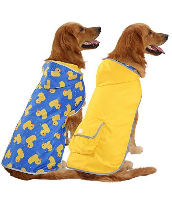 HDE Reversible Dog Raincoat Hooded Slicker Poncho Rain Coat Jacket for Small Medium Large Dogs (Yellow Ducks, XXL)