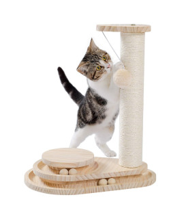 Made4Pets Cat Scratching Post Cat Scratcher Toy Wooden Two-Layer Cat Turntable With Interactive Balls And Dangling Ball