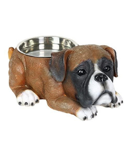 Exhart Boxer Dog Stainless Steel Dog Bowl - Hand Painted Dog Dish - Dog Water Bowl w/ Stainless Steel Bowl - Weather Resistant Resin & Metal Dog Food Bowls - Puppy Food Bowl, 9.3