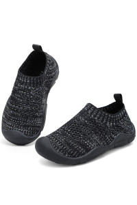 STQ Toddler Shoes for Boys Slip on Sneakers Kids Tennis Walking Sock Shoes Breathable Black grey 6 M US Toddler
