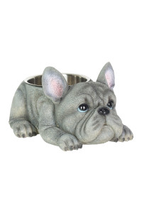 Grey French Bulldog Stainless Steel Dog Bowl - Hand Painted Dog Dish - Dog Water Bowl for Food and Water - Weather Resistant Resin & Metal Dog Food Bowls - Puppy Food Bowl, 9.1
