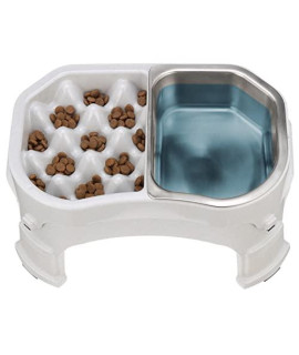 Neater Pet Brands - Neater Raised Slow Feeder Dog Bowl - Elevated and Adjustable Food Height - (Double Dinerw Metal Bowl, Vanilla Bean)
