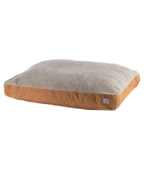 Carhartt Firm Duck Dog Bed, Durable Canvas Pet Bed with Water-Repellent Shell, Carhartt Brown with Sherpa Top, Small