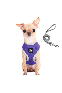 Puppy Harness And Leash Set - Dog Vest Harness For Small Dogs Medium Dogs- Adjustable Reflective Step In Harness For Dogs - Soft Mesh Comfort Fit No Pull No Choke (S, Purple)