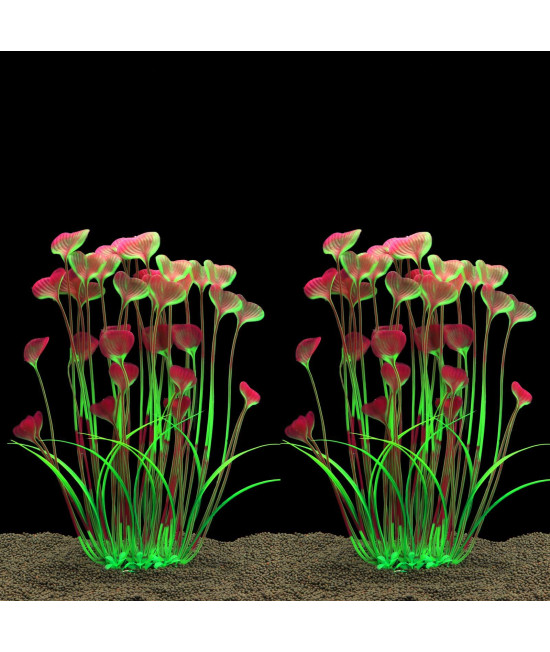 JIH Plastic Plants for Aquarium,Tall Artificial Plants for Fish Tank Decor 15.6 Inch (2 Pcs) (Red)