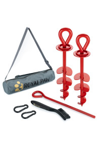 Heavy Duty Dog Tie Out Stake - Premium Dog Anchor for Large Dog, Dog Stake for Yard, Dog Tether, and Dog Runner | Use Any Dog Tie Out or Dog Lead (Medium/Large/XL, R2-Crimson Red (2-Pack))
