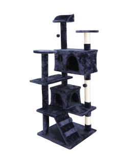 Zeny 53 Inches Cat Tree With Sisal-Covered Scratching Posts And 2 Plush Rooms Cat Furniture For Kittens (Navy Blue)