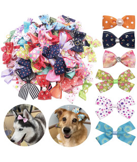 Pet Show 20Pairs 2 3 4 Big Dog Hair Bows With Rubber Band For Small Medium Large Dogs Rhinestone Floral Bowknot Topknot Cats Rabbits Girl Boy Pink Blue Grooming Hair Accessories