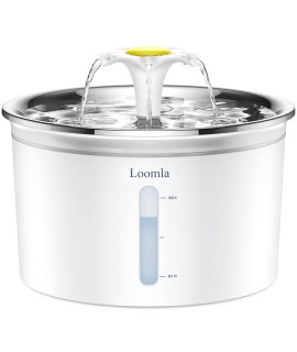 Loomla Cat Water Fountain, 85oz/2.5L Pet Water Fountain Indoor, Automatic Dog Water Dispenser with Switchable LED Lights, 2 Replacement Filters for Cats, Dogs, Pets?Stainless Steel?