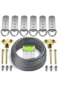Heavy Duty Picture Wire Hanging Kit - D-Ring, Screws, Hanging Hooks,Level Supports up to 110 lbs 50 Feet (1525M) Stainless Steel Wire Hanger