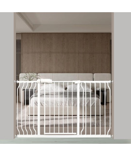Extra Wide Baby gate 528 to 575 Inch Wide Pressure Mounted Auto close White Metal child Dog Pet Safety gates with Walk Through for Stairs,Doorways,Kitchen and Living Room
