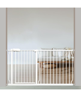 Extra Wide Baby gate 575 to 622 Inch Wide Pressure Mounted Auto close White Metal child Dog Pet Safety gates with Walk Through for Stairs,Doorways,Kitchen and Living Room