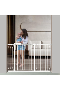 Vothco Extra Wide Baby gate 48-53 Wide Pressure Mounted Auto close White Metal child Dog Pet gate for Stairs,Doorways,Kitchen and Living Room