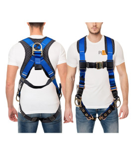 Ateret Fall Protection 5Pt Safety Harness, Dorsal D-Ring, Quick-Connect Buckle, Grommet Legs, Sewn In Back Pad I Osha Ansi Compliant Personal Equipment (Blue - Universal)