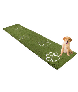 My Doggy Place - Microfiber Dog Door Mat - Dirt and Water Absorbent Mat - Washer & Dryer Safe Non-Slip Mat - Chive with Paw Print Hallway Runner Rug - 8 x 2 ft