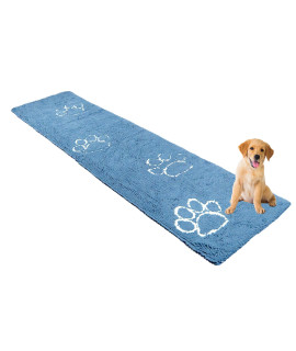 My Doggy Place - Microfiber Dog Door Mat - Dirt and Water Absorbent Mat - Washer & Dryer Safe Non-Slip Mat - Faded Denim with Paw Print Hallway Runner Rug - 8 x 2 ft