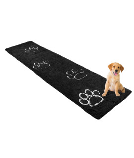 My Doggy Place - Microfiber Dog Door Mat - Dirt and Water Absorbent Mat - Washer & Dryer Safe Non-Slip Mat - Black with Paw Print Hallway Runner Rug - 8 x 2 ft
