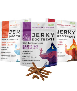 WILD NATURE All Natural Jerky Dog Treats Duck, chicken, and Beef Jerky Dog Treats Made in The USA High Protein, grain Free Superfood for Dogs Perfect Training Treats for All Sized Dogs