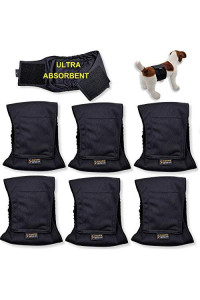 Pack of 3 or 6 Male Dog Diapers 4 - Layers of Absorbent Pads Waterproof Leak Proof Belly Band Wrap Washable (XS: Waist 7" - 10", Pack of 6 Black)