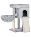 FEANDREA Cat Tree, Small Cat Condo with Padded Perch, Basket, Cat Activity Center with Large Scratching Board, Cat Cave, Light Gray UPCT120W02