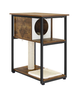 FEANDREA Cat Tree and End Table, Cat Tower with Scratching Post and Mat, Cat Condo, Nightstand, for Living Room, Bedroom, Industrial Style, Rustic Brown UPCT111H01