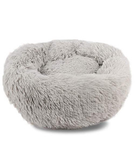 BIGTREE Long Plush Comfy Calming & Self-Warming Bed for Dog & Cat, Anti Anxiety, Furry, Soothing, Fluffy, Washable Ped Bed Gray - Large 35.5"